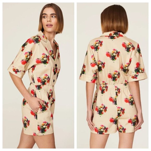 Adam Lippes Blurry Floral Short Sleeve Romper - Size 2 - EUC - Picture 1 of 8